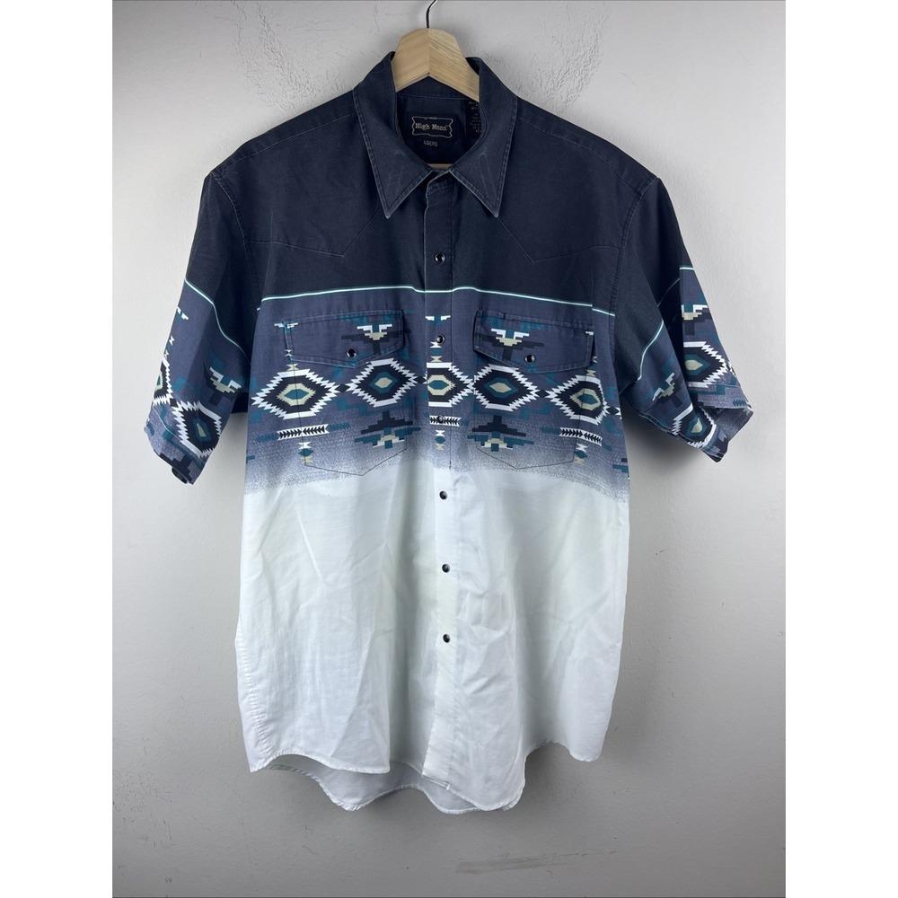 High Noon Men's Large Black Two Tone Pearl Snap Short Sleeve Western Shirt